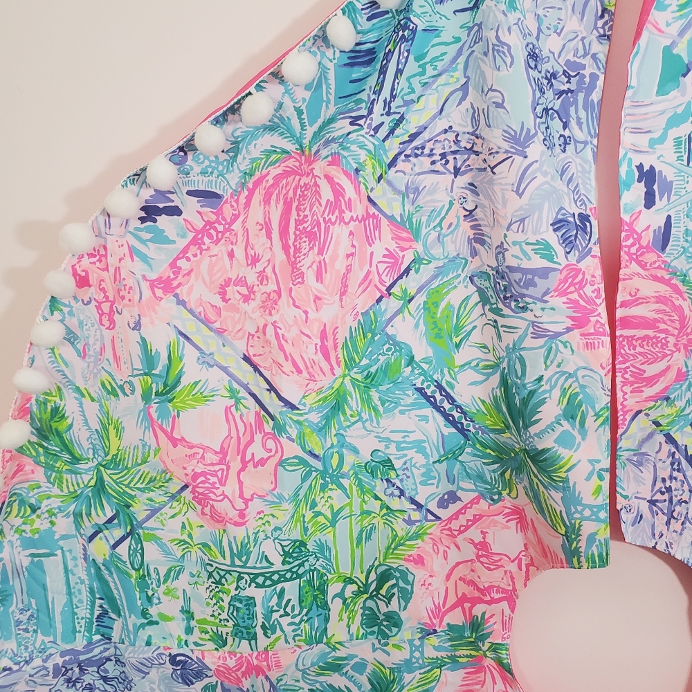 Lilly Pulitzer Christmas Tree Skirt Home Decor Bohemian Queen Pom Pom Pink Blue - Picture 4 of 10